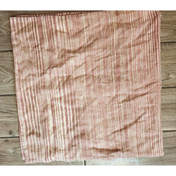 2 West Elm Pink Cream Stripe Throw Pillow Covers, Zip, 23" Square Silk Cotton - Picture 1 of 4